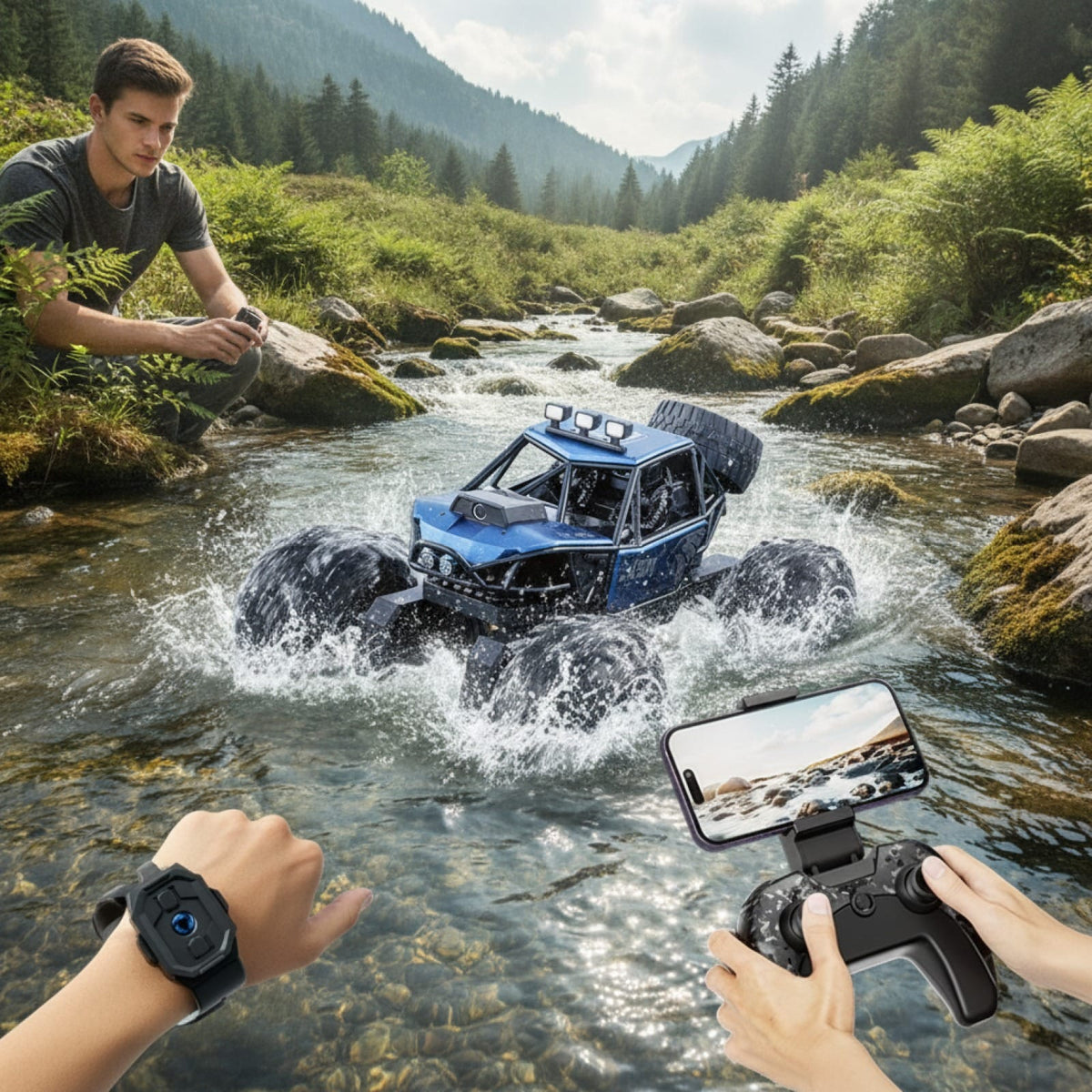 Voiture RC Amphibie Rocker Crawler 4x4 Caméra